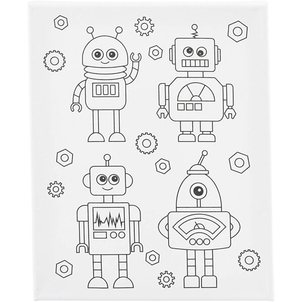 Schildercanvas met print, Robots , D: 1,6 cm, afm 24x30 cm, 360 gr, 1 stuk