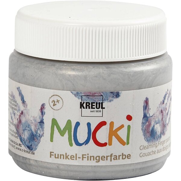 Kreul Mucki Vingerverf, zilver metallic, 150 ml/ 1 Doosje