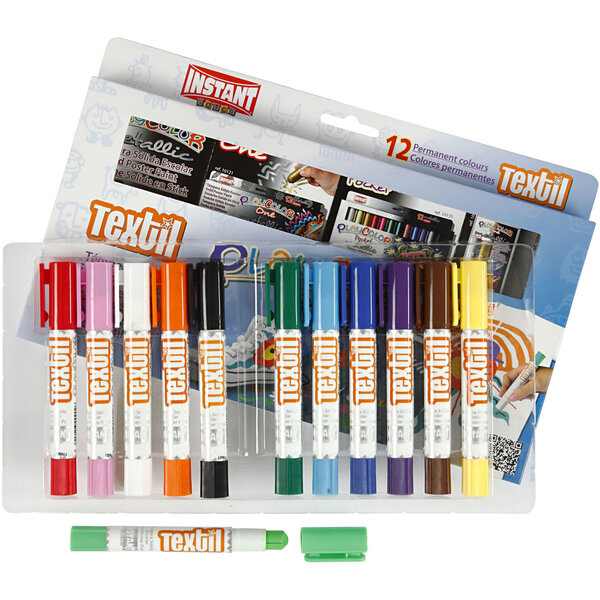 PlayColor® Playcolor textielverf, L: 14 cm, diverse kleuren, 5 gr, 12 stuk/ 1 doos