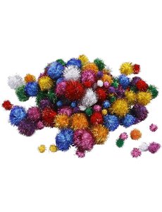 Creativ Company Pom-poms, d 15-40 mm, glitter, sterke kleuren, 62 gr/ 1 doos