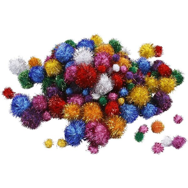Creativ Company Pom-poms, d 15-40 mm, glitter, sterke kleuren, 62 gr/ 1 doos