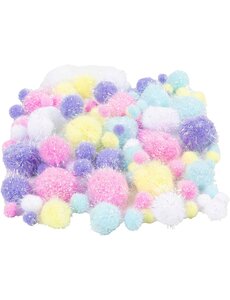 Creativ Company Pom-poms, d 15-40 mm, glitter, pastelkleuren, 62 gr/ 1 doos