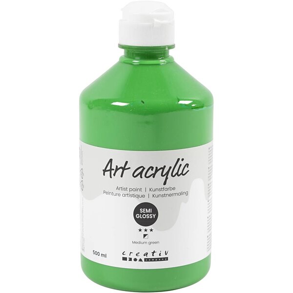 Creativ Company Acryl Verf, semi-glanzend, dekkend, medium green, 500 ml/ 1 fles