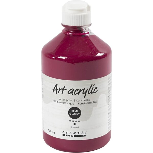 Creativ Company Acryl Verf, semi-glanzend, semi-transparant, donkerrood, 500 ml/ 1 fles