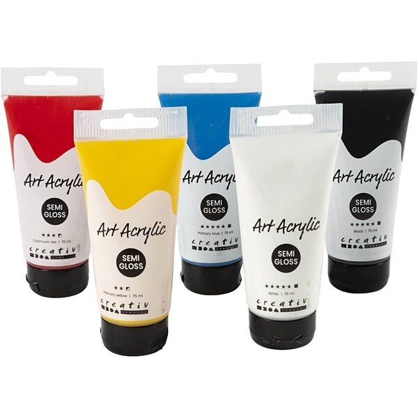 Creativ Company Acryl Verf, Color School, semi-glanzend, diverse kleuren, 5x75 ml/ 1 doos