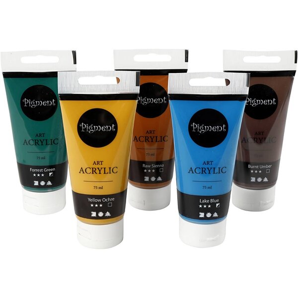Creativ Company Acryl Verf, Natuurlijke kleuren, semi-glanzend, diverse kleuren, 5x75 ml/ 1 doos