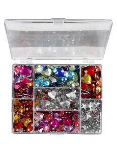 Creativ Company Strasstenen in display box, rond, sterren, harten, d 6+7+9+10+11+12+14+16 mm, blauw, roze, zilver, 300 stuk/ 1 doos