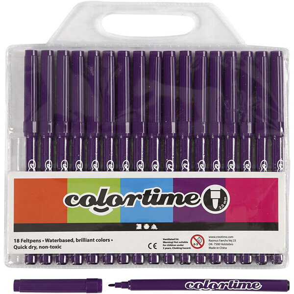 Colortime Colortime stiften, lijndikte 2 mm, paars, 18 stuk/ 1 doos