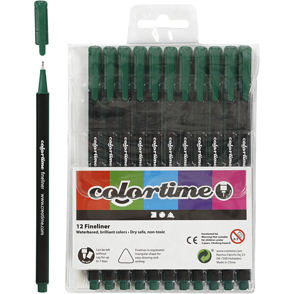 Colortime Colortime fineliners, lijndikte 0,6-0,7 mm, donkergroen, 12 stuk/ 1 doos