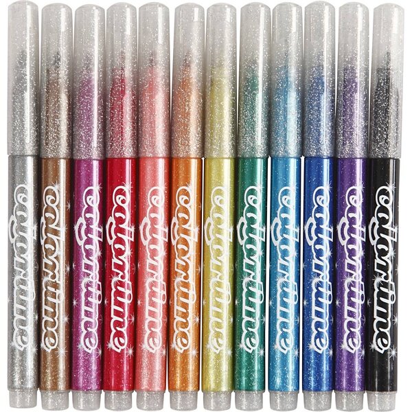 Colortime Colortime Glitterstiften, lijndikte 2 mm, diverse kleuren, 12 stuk/ 1 doos