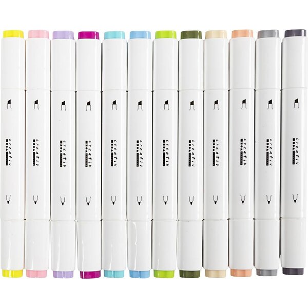 Creativ Company Tekenstift, lijndikte 1+8 mm, pastelkleuren, 12 stuk/ 1 doos