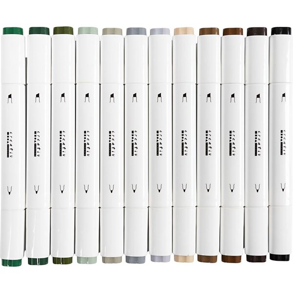 Creativ Company Tekenstift, lijndikte 1+8 mm, Natuurlijke kleuren, 12 stuk/ 1 doos