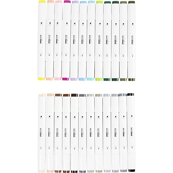 Creativ Company Tekenstift, lijndikte 1+8 mm, pastelkleuren, standaardkleuren, 24 stuk/ 1 doos