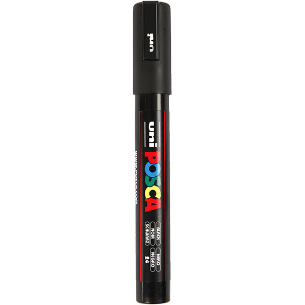 Uni-Posca Posca Marker, afm PC-5M, lijndikte 2,5 mm, medium, zwart, 1 stuk