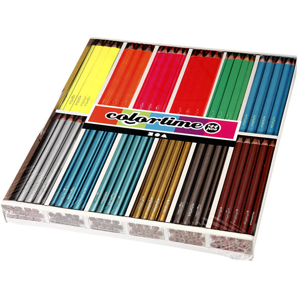 Colortime Kleurpotloden, L: 17,45 cm, vulling 4 mm, metallic kleuren, neon kleuren, 144 stuk/ 1 doos