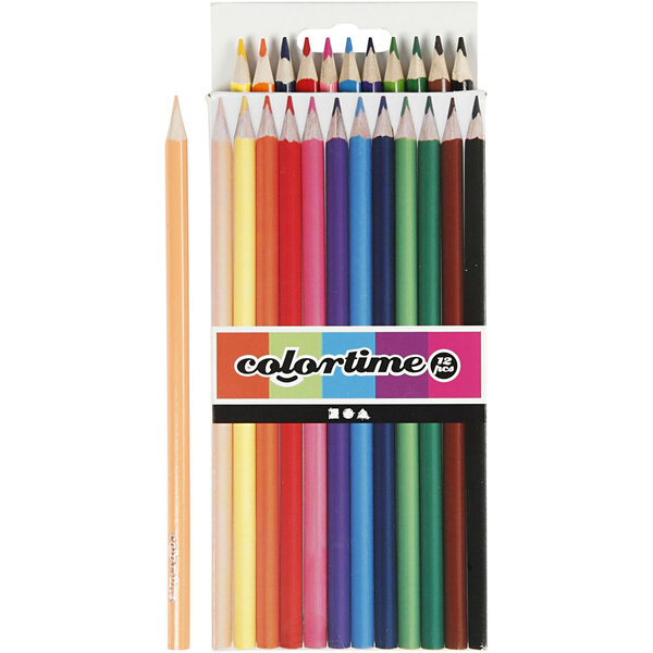 Colortime Colortime Kleurpotloden, L: 17,45 cm, vulling 3 mm, diverse kleuren, 12 stuk/ 1 doos