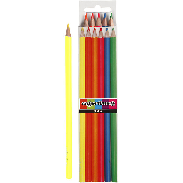 Colortime Colortime Kleurpotloden, L: 17,45 cm, vulling 3 mm, neon kleuren, 6 stuk/ 1 doos