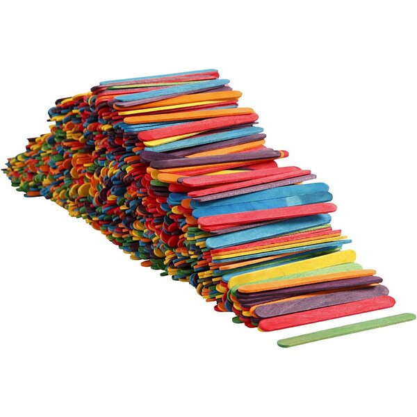 Creativ Company Constructiehoutjes, L: 11,4 cm, B: 10 mm, diverse kleuren, 1000 stuk/ 1 doos