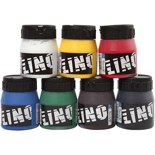 Creativ Company Linoleum Verf, diverse kleuren, 7x250 ml/ 1 doos
