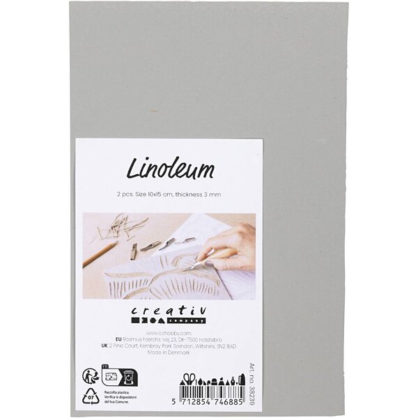 Creativ Company Linoleum, afm 10x15 cm, dikte 3 mm, grijs, 2 stuk/ 1 doos
