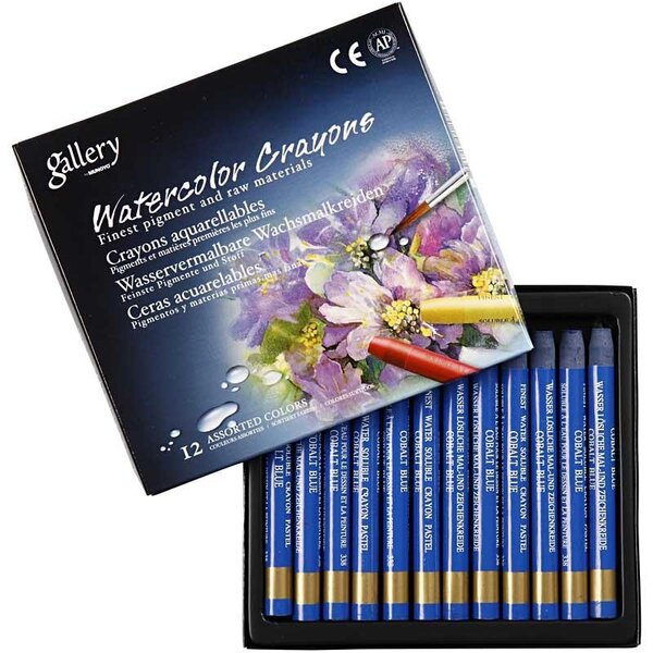 Mungyo Aquarelkrijt, L: 9,3 cm, dikte 8 mm, kobalt blauw (338), 12 stuk/ 1 doos