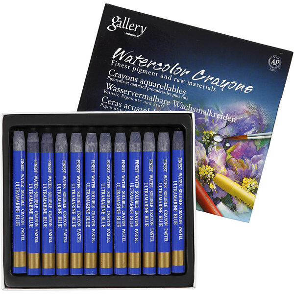 Mungyo Aquarelkrijt, L: 9,3 cm, dikte 8 mm, ultramarine (339), 12 stuk/ 1 doos