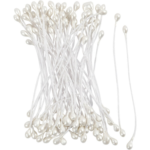 Creativ Company Bloemmeeldraden, L: 6,4 cm, d 2 mm, wit parelmoer, 100 stuk/ 1 doos