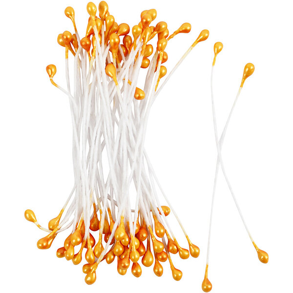 Creativ Company Bloemmeeldraden, L: 6,4 cm, d 2 mm, metallic oranje, 100 stuk/ 1 doos