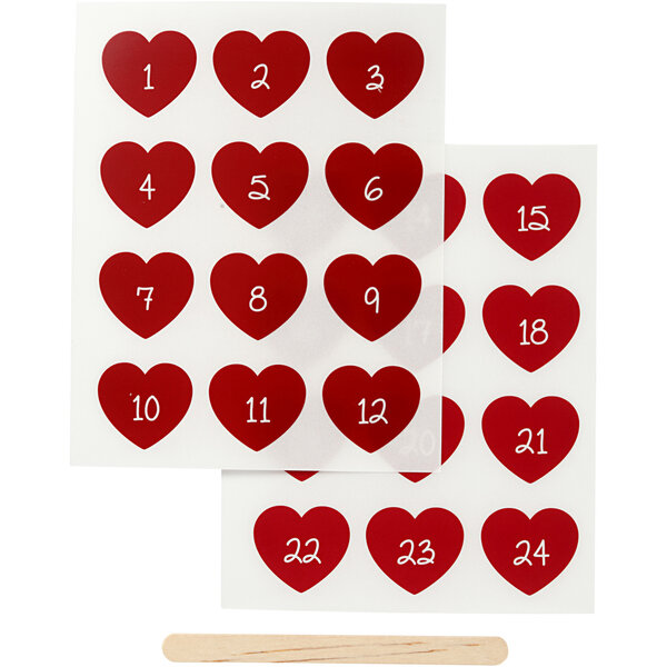 Creativ Company Rub-on Stickers, advent cijfers, H: 32 mm, B: 28 mm, vel 12,2x15,3 cm, rood, 1 doos