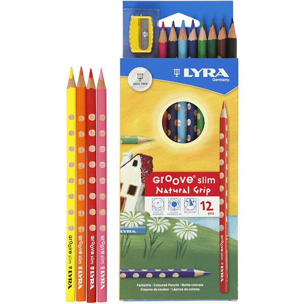 Lyra Groove Dunne Kleurpotloden, L: 18 cm, vulling 3,3 mm, diverse kleuren, 12 stuk/ 1 doos
