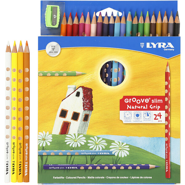 Lyra Groove Dunne Kleurpotloden, L: 18 cm, vulling 3,3 mm, diverse kleuren, 24 stuk/ 1 doos