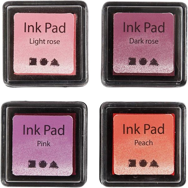 Creativ Company Stempelinkt, H: 2 cm, afm 3,5x3,5 cm, peach, roze, lichtroze, donkerroze, 4 stuk/ 1 doos