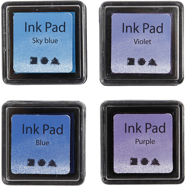 Creativ Company Stempelinkt, H: 2 cm, afm 3,5x3,5 cm, blauw, hemelsblauw, paars, violet, 4 stuk/ 1 doos