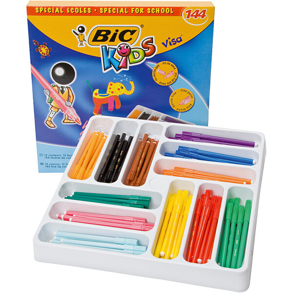 BIC BIC Visa Fijne Stift, lijndikte 0,7 mm, diverse kleuren, 12x12 stuk, 144 stuk/ 1 doos