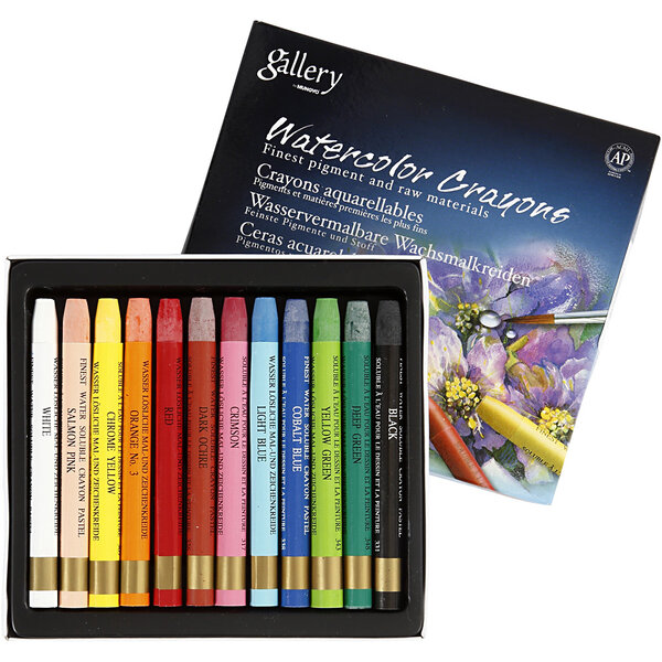 Mungyo Aquarelkrijt, L: 9,3 cm, diverse kleuren, 12 stuk/ 1 doos