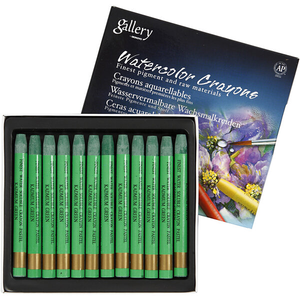 Mungyo Aquarelkrijt, L: 9,3 cm, dikte 8 mm, cadmium groen (345), 12 stuk/ 1 doos