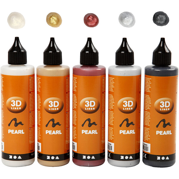 Creativ Company 3D liner, metallic kleuren, 5x100 ml/ 1 doos