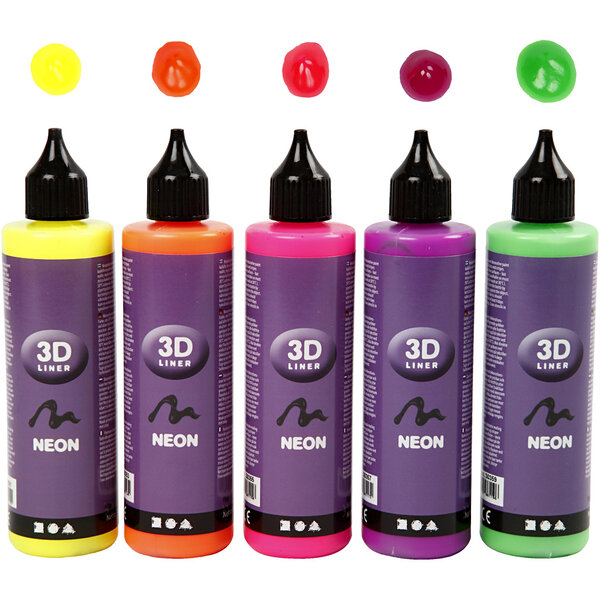 Creativ Company 3D liner, neon kleuren, 5x100 ml/ 1 doos