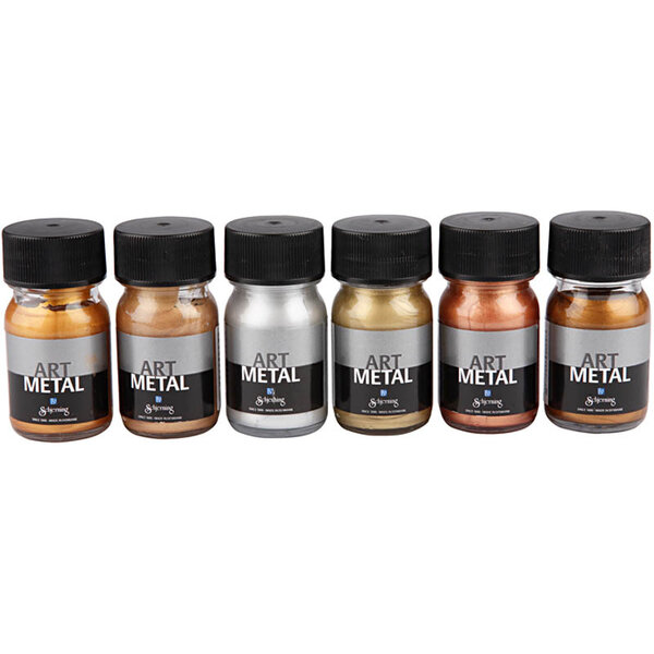 Schjerning Hobbyverf Metallic, afm 5102, 5104, 5106, 5108, 5109, 5110, metallic kleuren, 6x30 ml/ 1 doos