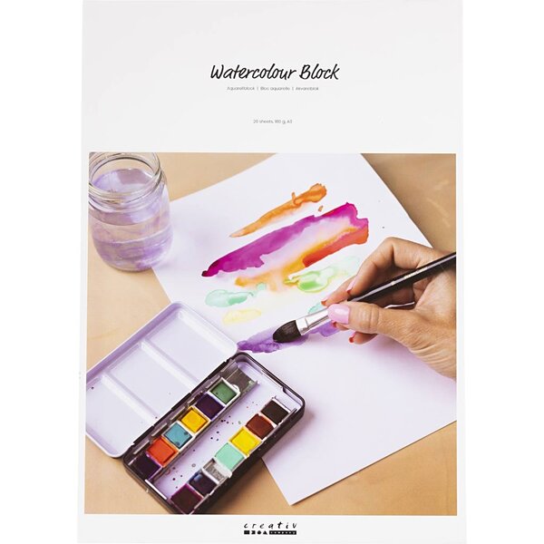 Creativ Company Aquarelblok, A3, vel 297x420 mm, 180 gr, wit, 20 vel/ 1 stuk