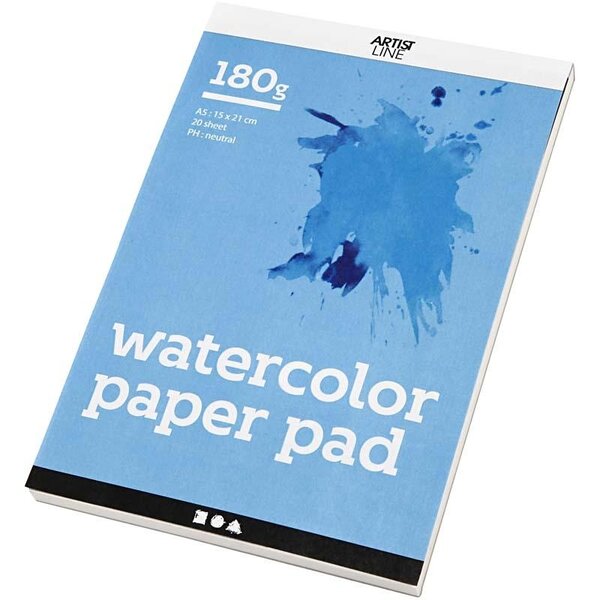 Creativ Company Aquarelblok, A5, vel 148x210 mm, 180 gr, wit, 20 vel/ 1 stuk