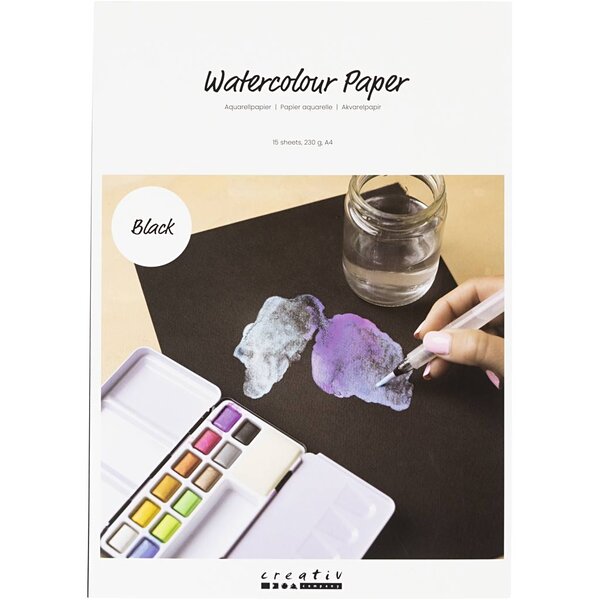 Creativ Company Aquarelpapier, A4, vel 210x297 mm, 230 gr, zwart, 15 vel/ 1 doos
