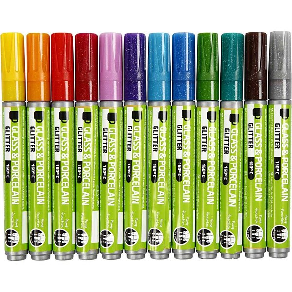 Kreul Glas- & Porseleinstiften, lijndikte 2-4 mm, semi-dekkend, diverse kleuren, 72 stuk/ 1 doos