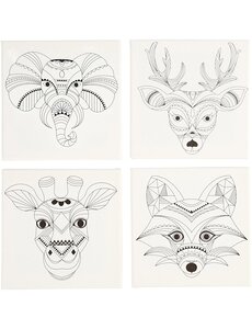  Canvas met print, dieren, afm 20x20 cm, 280 gr, wit, 4 stuk/ 1 doos