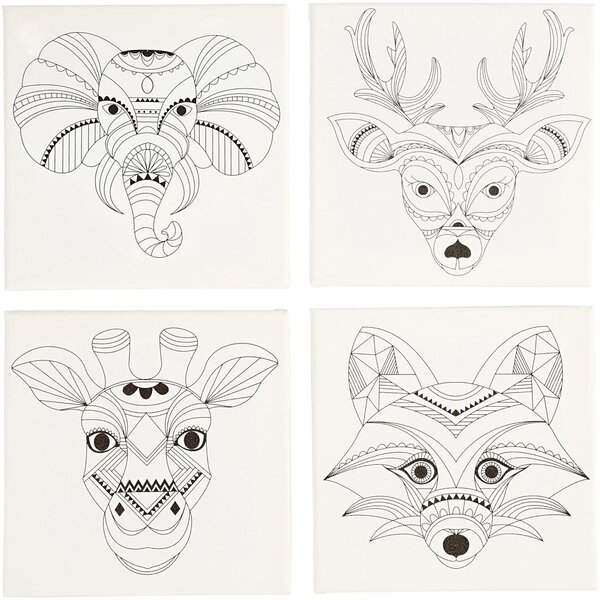 Canvas met print, dieren, afm 20x20 cm, 280 gr, wit, 4 stuk/ 1 doos