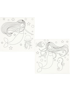  Canvas met print, zeemeermin, afm 20x20 cm, 280 gr, wit, 2 stuk/ 1 doos