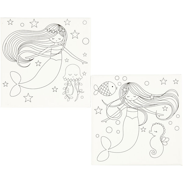 Canvas met print, zeemeermin, afm 20x20 cm, 280 gr, wit, 2 stuk/ 1 doos