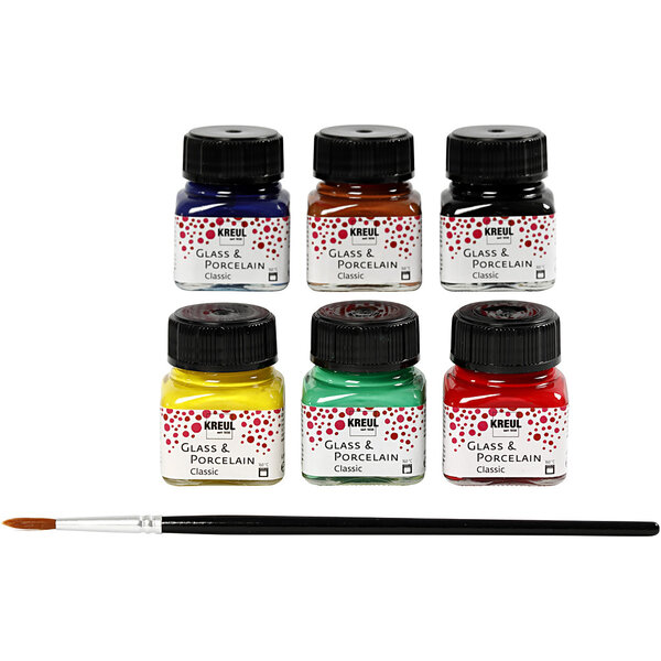 Kreul Glas- en Porseleinverf, diverse kleuren, 6x20 ml/ 1 doos