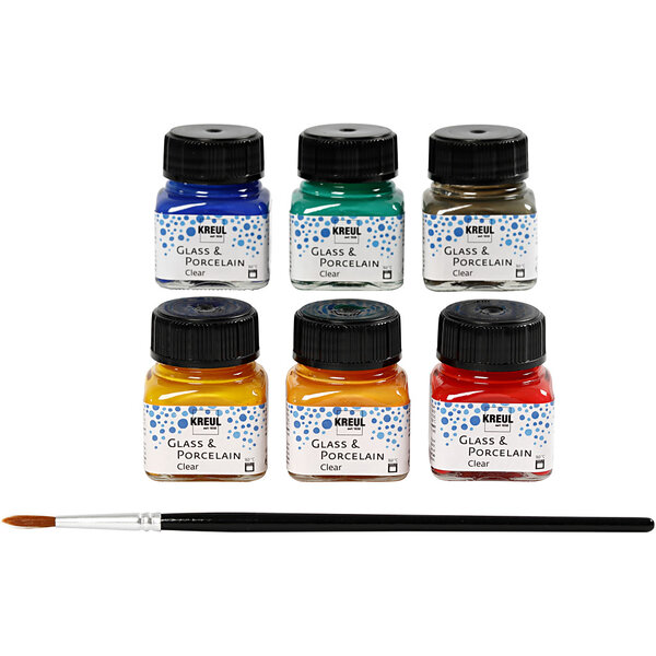 Kreul Glas- en Porseleinverf, diverse kleuren, 6x20 ml/ 1 doos