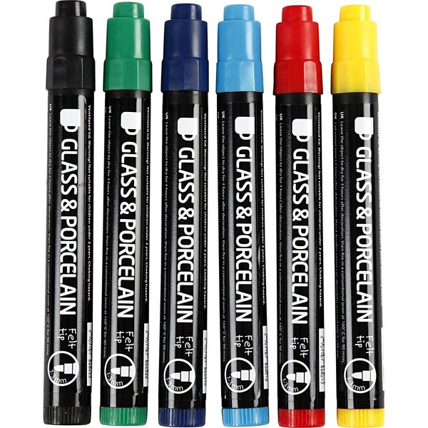 Creativ Company Glas- en Porseleinstiften, lijndikte 1-3 mm, semi-dekkend, 6 stuk/ 1 doos